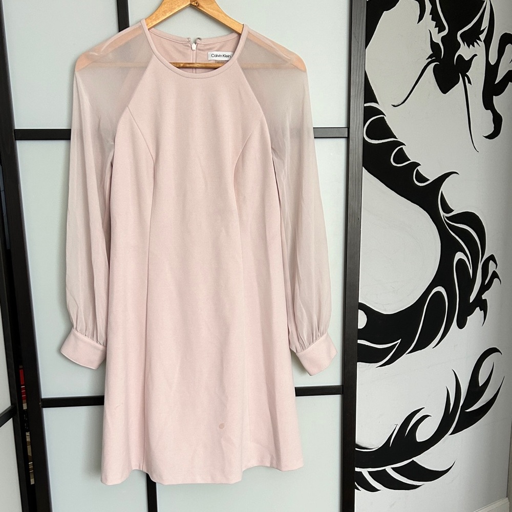 Calvin Klein Pink mini dress sheer sleeves